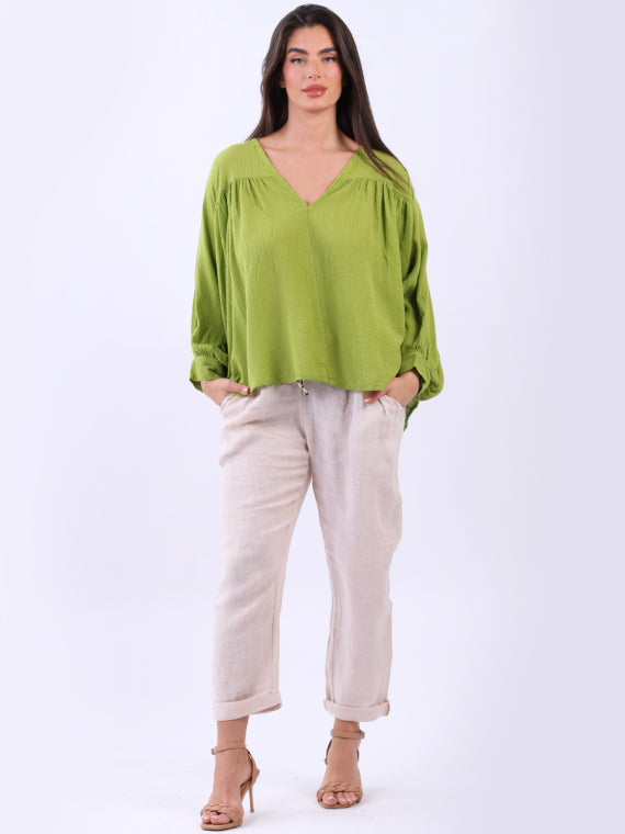 Batwing Cotton Crop Blouse Olive