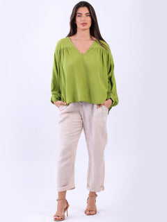 Batwing Cotton Crop Blouse Olive