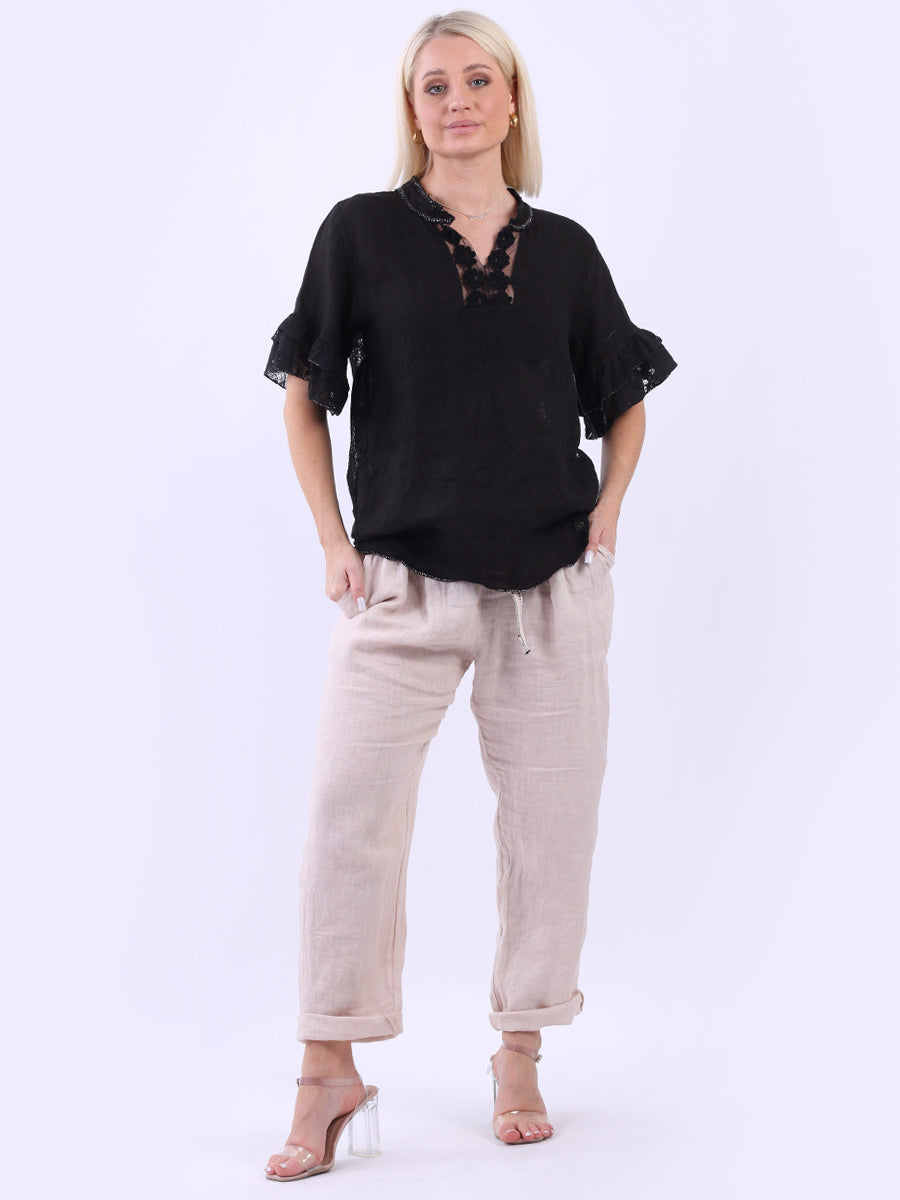 Linen Lagenlook Top Black