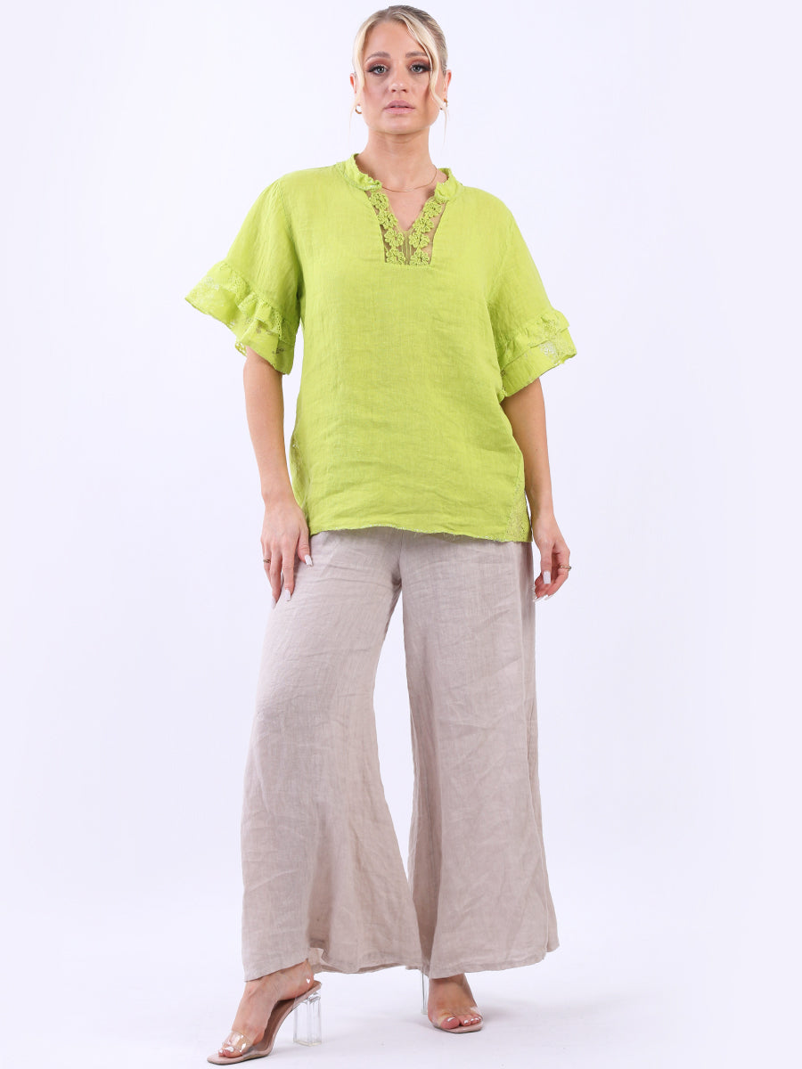 Linen Lagenlook Top Lime Green