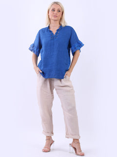 Linen Lagenlook Top Royal Blue