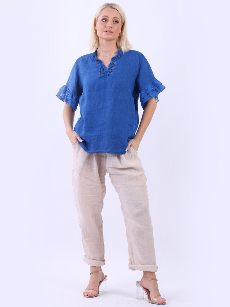 Linen Lagenlook Top Royal Blue