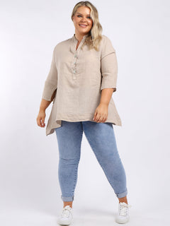 Plus Size Linen Top Beige