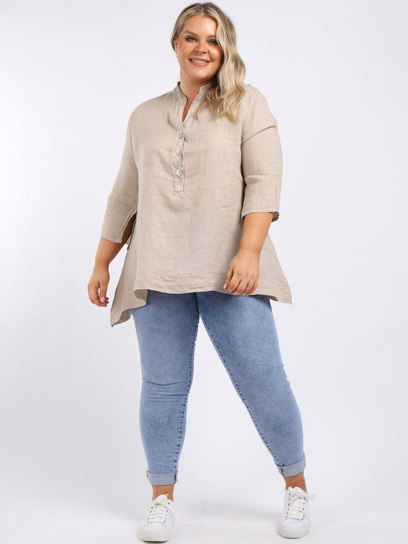 Plus Size Linen Top Beige