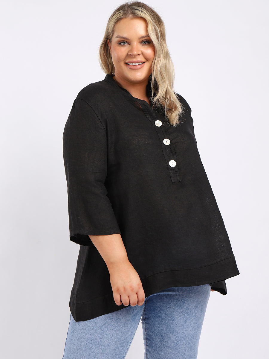 Plus Size Linen Top Black