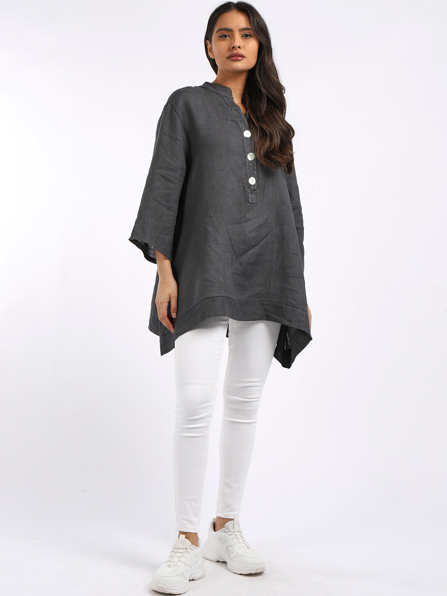 Plus Size Linen Top Charcoal