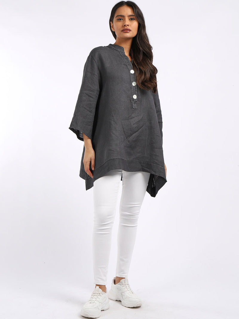 Plus Size Linen Top Charcoal