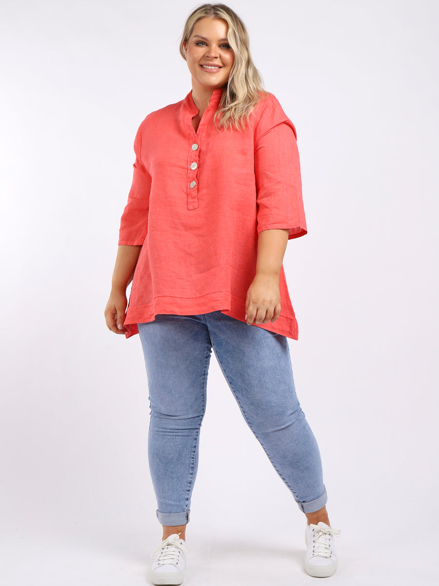 Plus Size Linen Top Coral