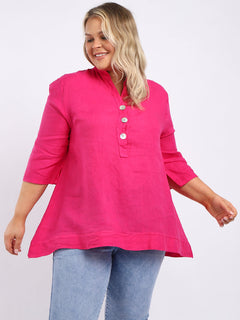 Plus Size Linen Top Fuchsia