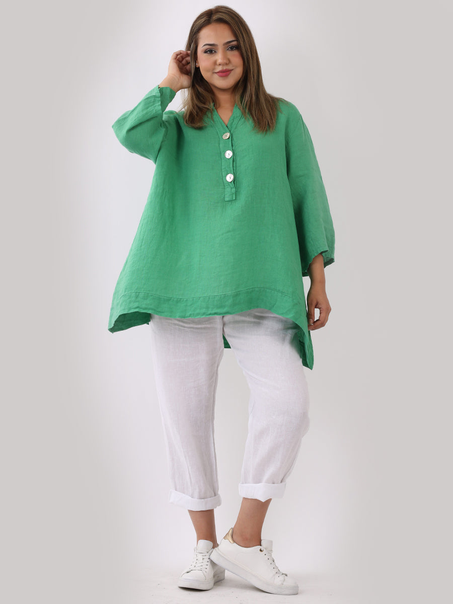 Plus Size Linen Top Green