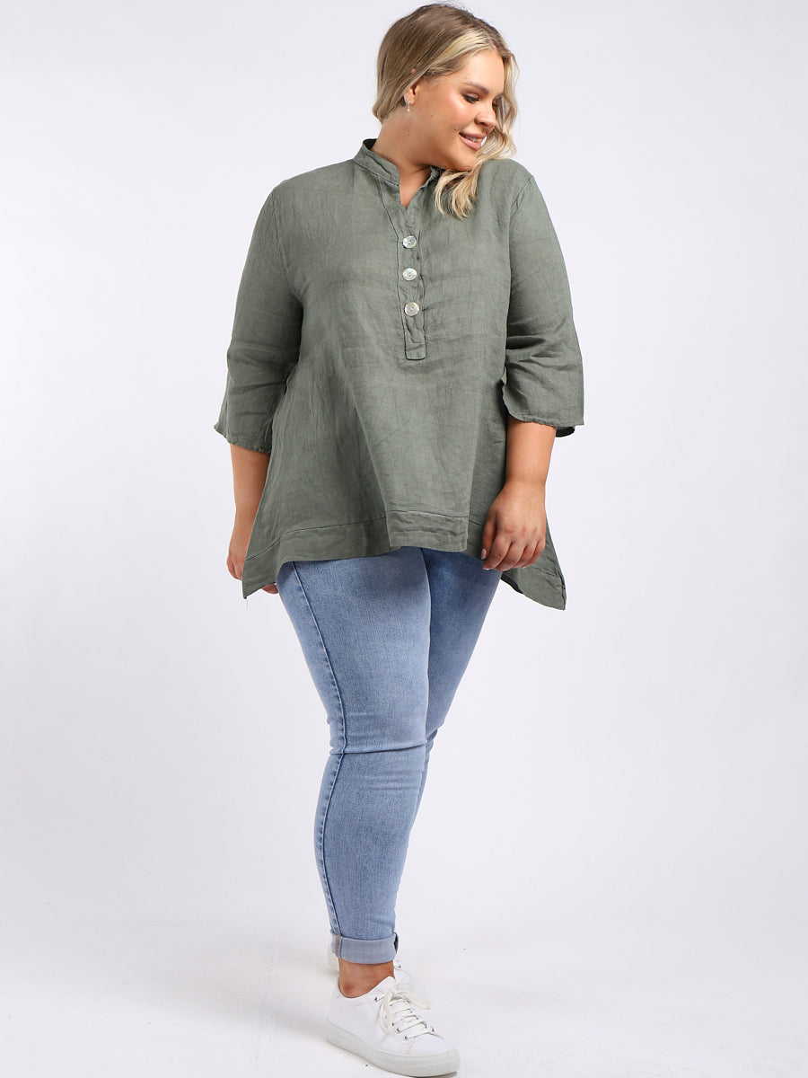 Plus Size Linen Top Khaki