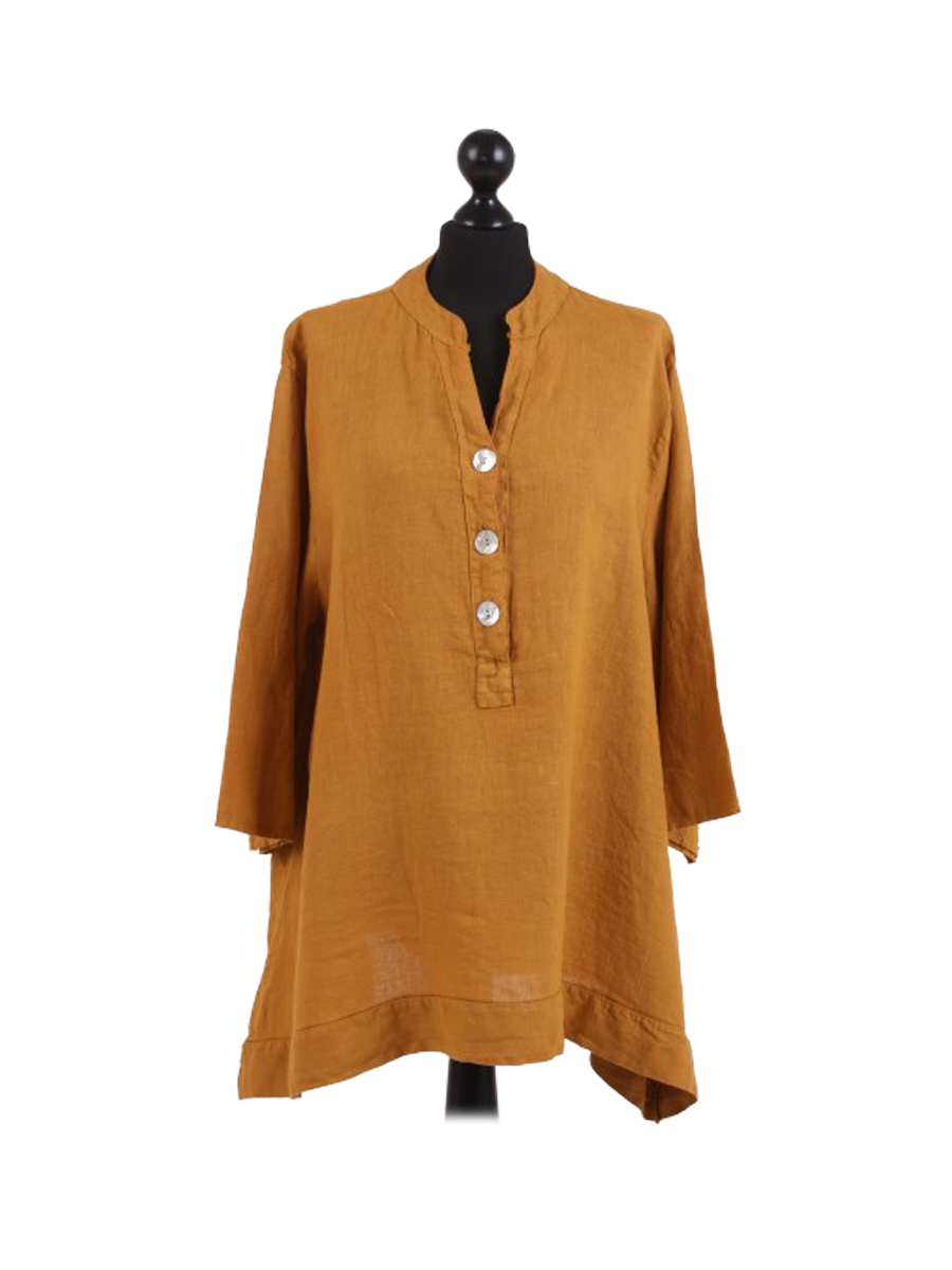 Plus Size Linen Top Mustard