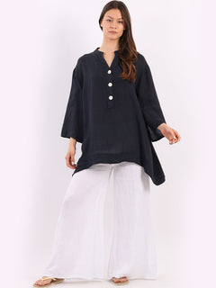 Plus Size Linen Top Navy