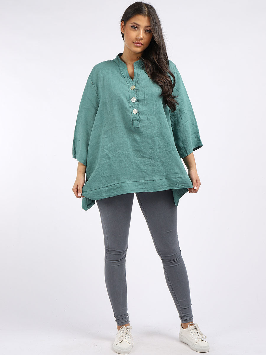 Plus Size Linen Top Ocean Blue