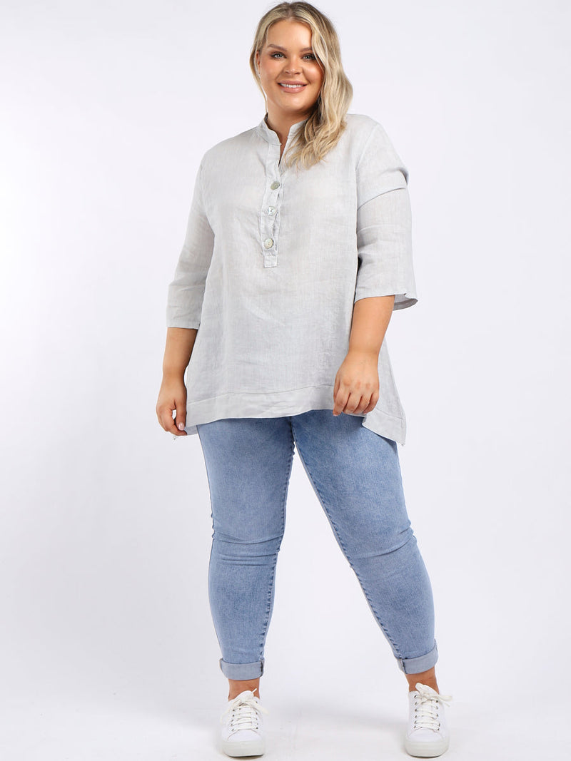 Plus Size Linen Top Silver