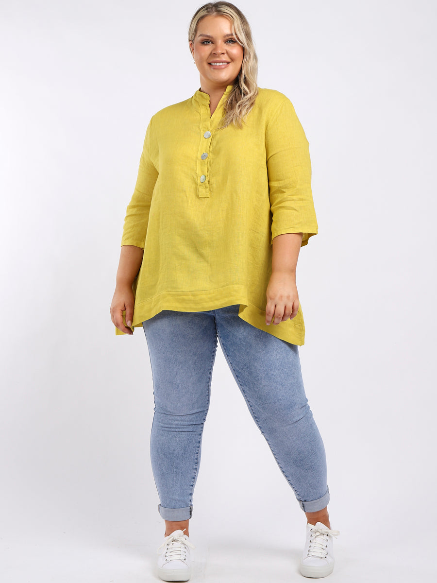 Plus Size Linen Top Yellow