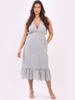 Lagenlook Halter Midi Dress Silver