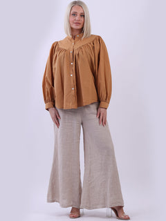 Batwing Cotton Blouse Camel