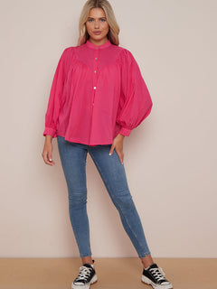 Batwing Cotton Blouse Fuchsia