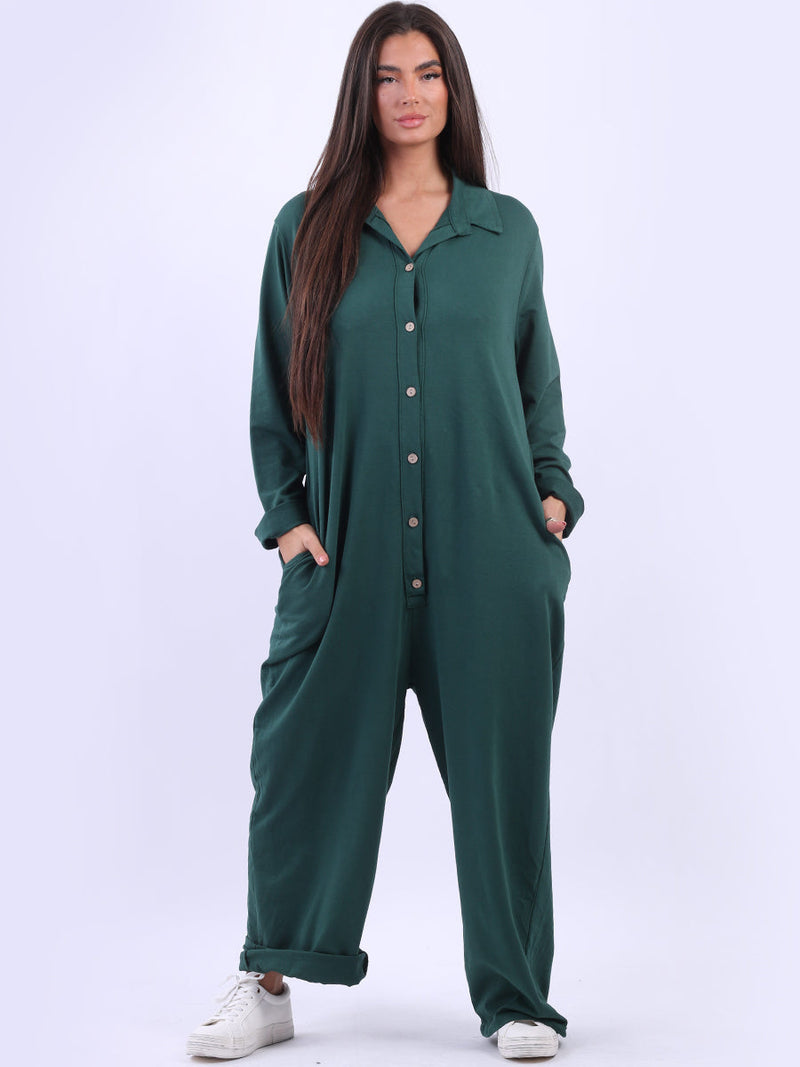 Women Cotton Jumpsuit Bottle Green