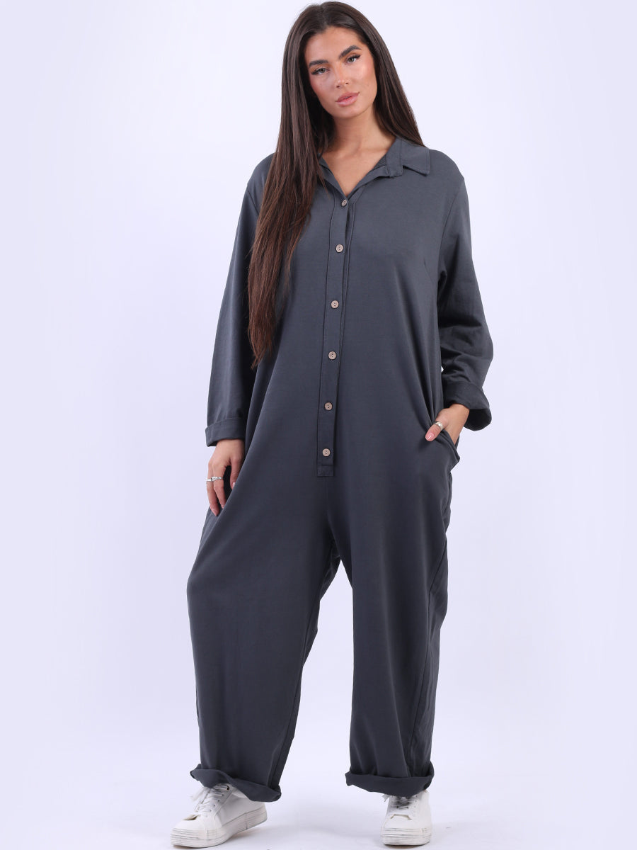Women Cotton Jumpsuit Charcoal