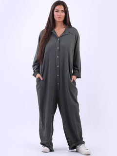 Women Cotton Jumpsuit Khaki
