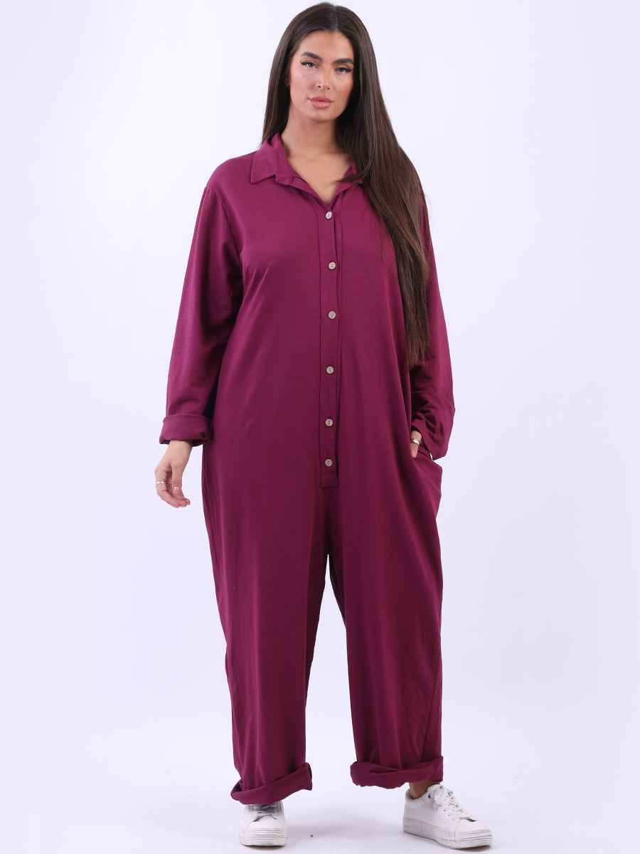 Women Cotton Jumpsuit Wine