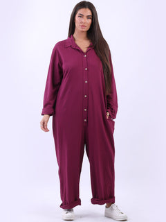 Women Cotton Jumpsuit Wine
