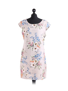 Floral Print Linen Dress Beige
