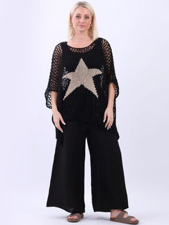 Star Knit Crochet Cotton Top Black
