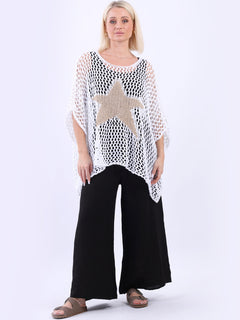Star Knit Crochet Cotton Top White