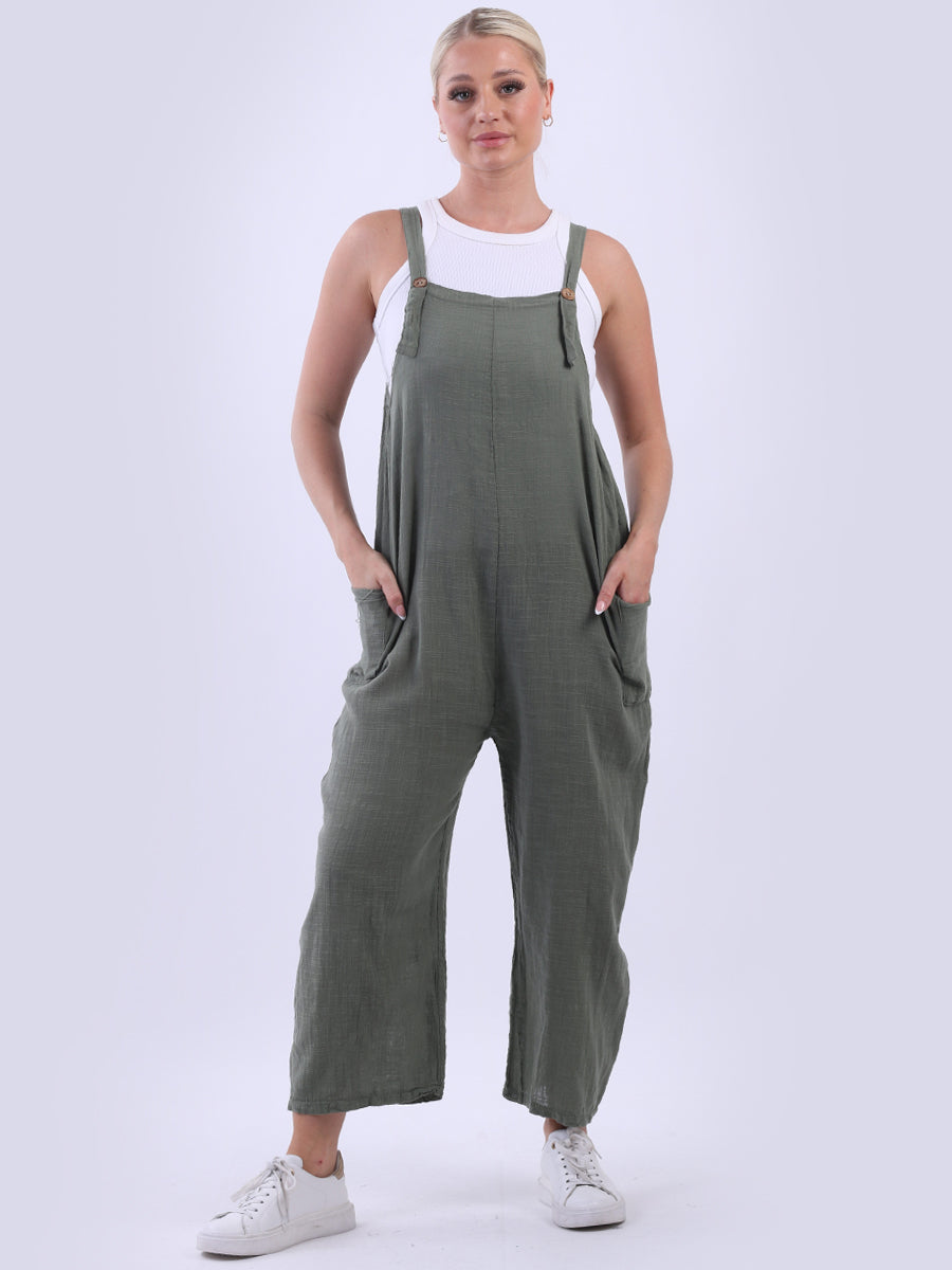 Plain Strappy Dungaree Khaki