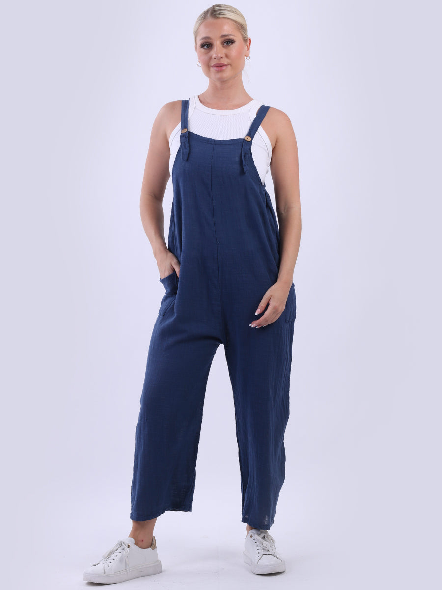 Plain Strappy Dungaree Navy