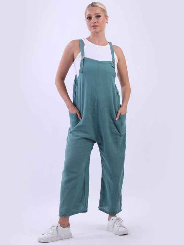 Plain Strappy Dungaree Ocean Blue