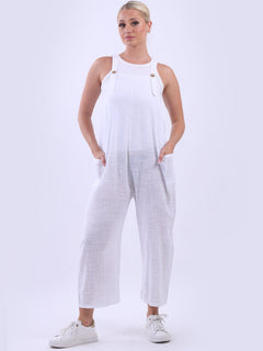 Plain Strappy Dungaree White