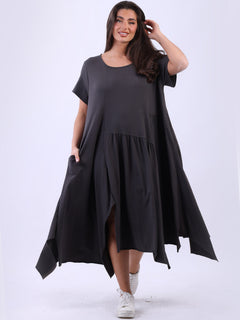 Plain Cotton Swing Dress Charcoal