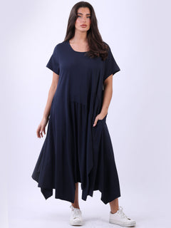 Plain Cotton Swing Dress Navy