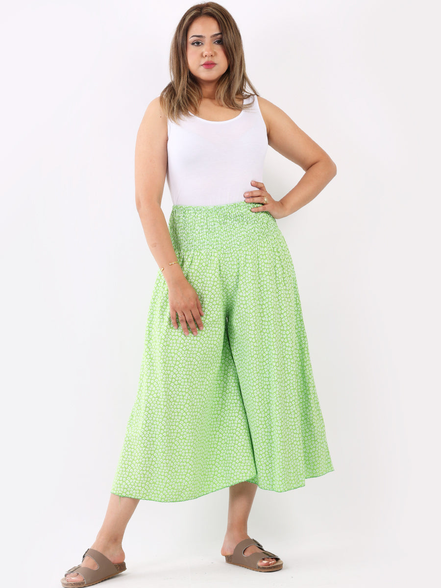 Wide Leg Floral Pant Lime Green