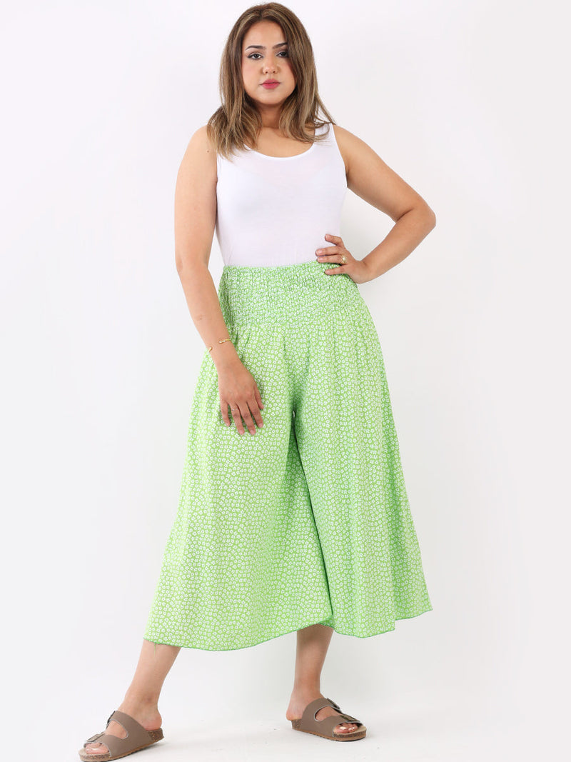 Wide Leg Floral Pant Lime Green