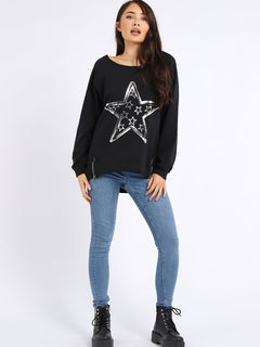 Foil Star Cotton Sweat Top Black