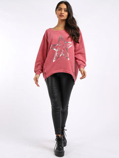 Foil Star Cotton Sweat Top Sugar Poppy