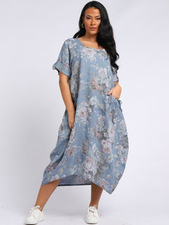 Floral Linen Dress Denim