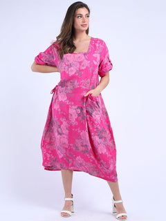 Floral Linen Dress Fuchsia