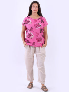 Floral Cotton Crop Top Fuchsia