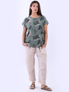 Floral Cotton Crop Top Khaki