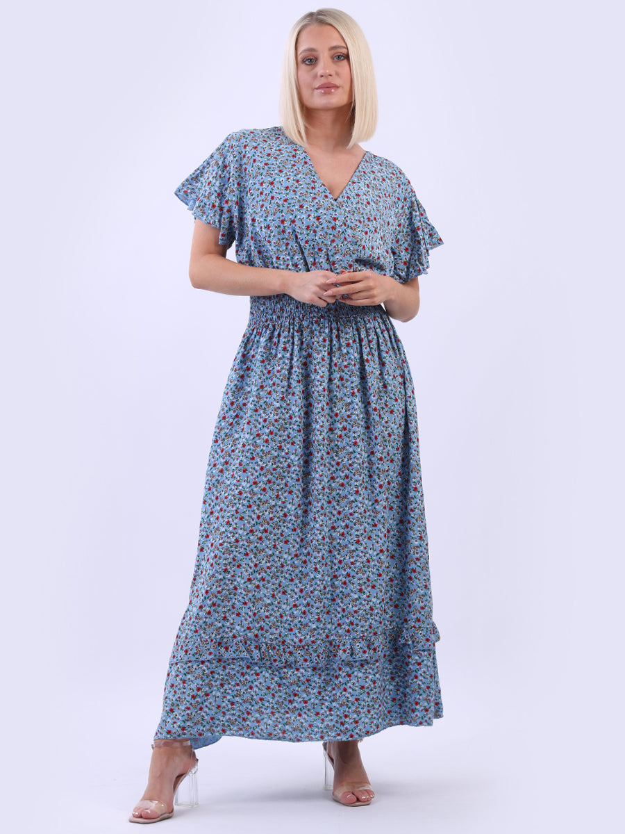 Floral Boho Maxi Dress Denim