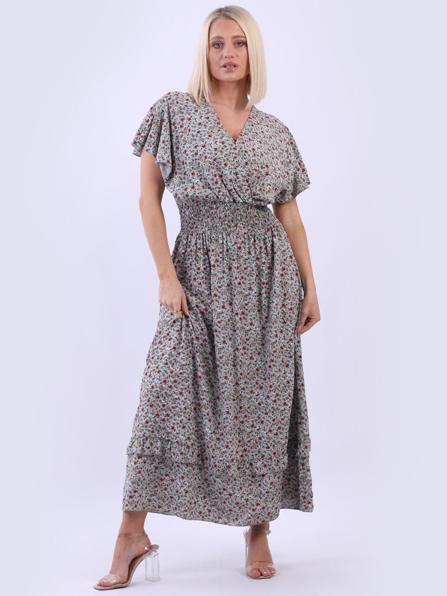 Floral Boho Maxi Dress Grey
