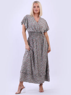 Floral Boho Maxi Dress Grey