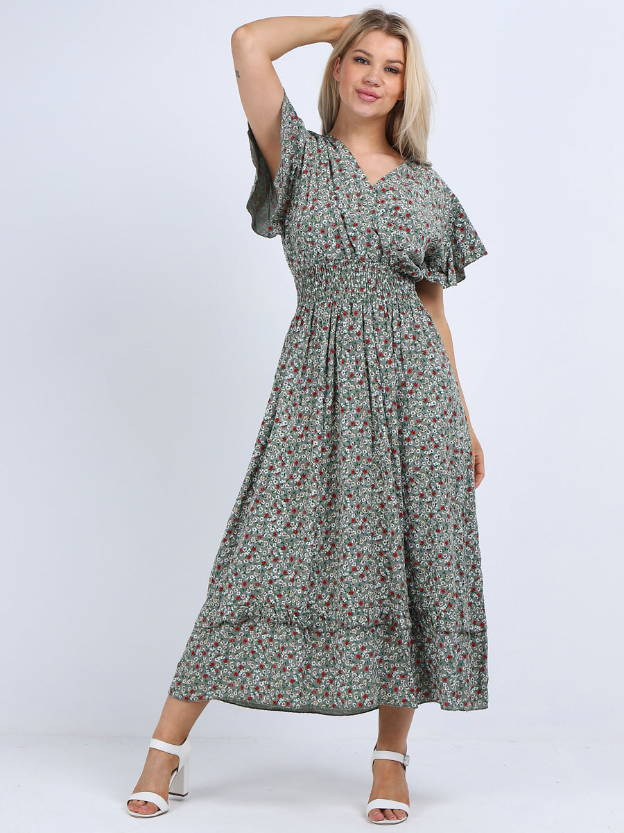 Floral Boho Maxi Dress Khaki