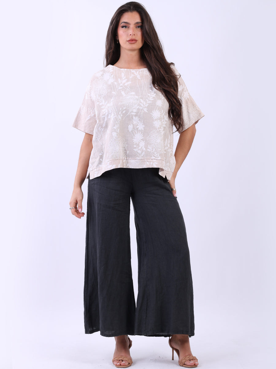 Floral Linen Crop Top Beige